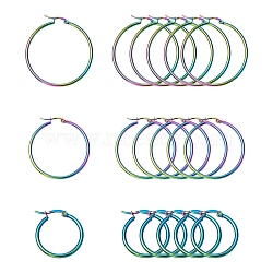 3 Pairs 3 Size 304 Stainless Steel Huggie Hoop Earrings, Rainbow Color Hypoallergenic Earrings for Women, Rainbow Color, 12 Gauge, 24~46x2mm, Pin: 0.7x1mm, 1pair/style(EJEW-FS0001-03)