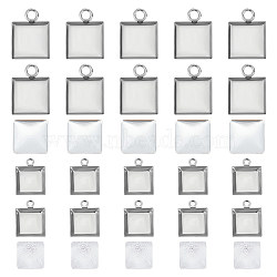 DIY Blank Pendant Making Kit, Square Stainless Steel Pendant Cabochon Settings, Glass Cabochons, Stainless Steel Color, 120Pcs/box(DIY-UN0004-94)
