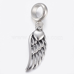 304 Stainless Steel Dangle Charms, Large Hole Pendants, Wing, Antique Silver, 29mm, Hole: 5mm(STAS-F160-28AS)