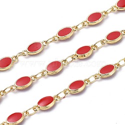 Handmade Alloy Enamel Oval Link Chains, with Spool, Soldered, Long-Lasting Plated, Lead Free & Cadmium Free, Golden, Red, 10x4.5x2mm, about 16.4 Feet(5m)/roll(ENAM-F138-08F-RS)