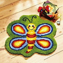 DIY Latch Hook Rug Kit, DIY Rug Crochet Yarn Kits, Including Color Printing Mesh Embroidery Pad, Acrylic Fiber Wool, Instruction, Dragonfly, 500x500x2mm(X1-DIY-NH0005-01D)