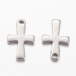 304 Stainless Steel Tiny Cross Charms, Stainless Steel Color, 12x7x1mm, Hole: 1mm, 20pcs/bag(STAS-YW0001-28P)