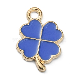 Alloy Enamel Pendants, Golden, Clover, Royal Blue, 18x12x1.3mm, Hole: 1.8mm(ENAM-CJC0006-45C)