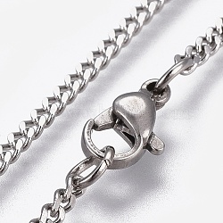 304 Stainless Steel Curb Chains Necklaces, with Lobster Claw Clasp, Stainless Steel Color, 18.1 inch(46cm), 2mm(NJEW-L167-17-P)