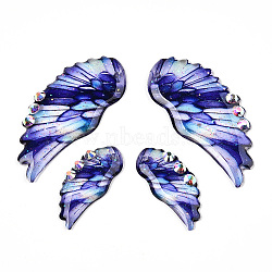 Epoxy Resin Wing Pendants, with Rhinestone & Glitter Powder, Medium Blue, 40.5x18.5x2.5mm, Hole: 1mm, Small Wings: 24.5x11x2.5mm(FIND-N005-64A)