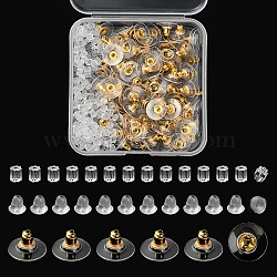 300Pcs 3 Style Brass & Plastic Ear Nuts, Bell & Clutch Earring Backs, Golden, 3~11x3~11x3~7mm, Hole: 0.5~1mm, 100Pcs/style(FIND-YW0002-17G)