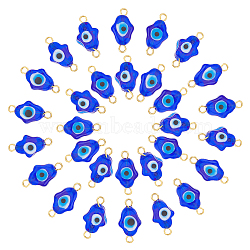 30Pcs Handmade Evil Eye Lampwork Connector Charms, Hamsa Hand Links with Golden Tone 304 Stainless Steel Double Loops, Blue, 20.5~21x10~10.5x6~6.5mm, Hole: 2~2.5mm(LAMP-UN0001-01)