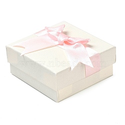 Square Cardboard Jewelry Set Box, with Polyester Bowknot Lid, Jewelry Storage Case with Velvet Sponge Inside, for Necklaces, Earrings, Rings, Pink, 7.5x7.4x4.2cm(CBOX-Q038-01B)