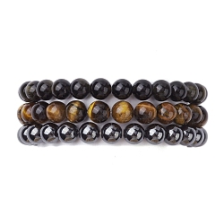 3Pcs 3 Styles Natural & Synthetic Mixed Gemstone Round Beaded Stretch Bracelets Set, Inner Diameter: 2 inch(5.05~5.15cm), 1Pc/style(BJEW-JB10139-05)