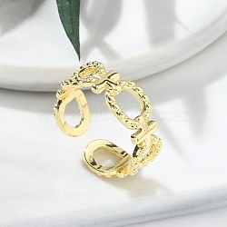 Rack Plating Brass Cuff Finger Rings for Women, Long-Lasting Plated, Oval & Cross, Real 18K Gold Plated, 8mm, Adjustable (RJEW-M028-74G)