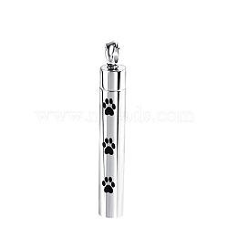 Titanium Steel Urn Ashes Pendants, Column with Paw Print Pattern, Stainless Steel Color, 4.2x0.6cm(BOTT-PW0001-097B)