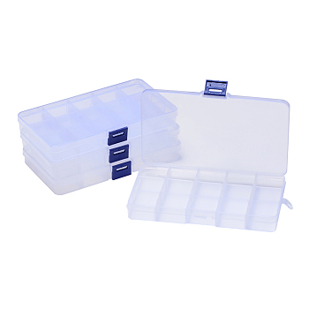 Recipientes de almacenamiento de abalorios de plástico, Caja divisoria ajustable, 15 extraíbles compartimentos, Rectángulo, Claro, 17.5x10.2x2.2 cm, tamaño interior del compartimento: 3.3x3 cm