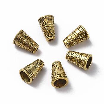 Tibetan Style Bead Cone, Antique Golden Color, Lead Free & Nickel Free & Cadmium Free, Cone, Size: about 7mm wide, 10mm long, hole: 2mm, Inner Diameter: 5mm