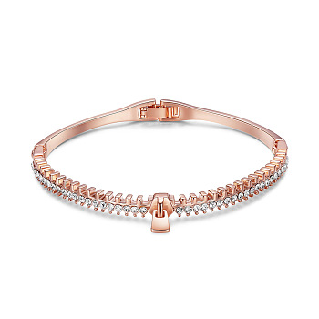 SHEGRACE Stylish Real Rose Gold Plated Bangle, with Micro Pave AAA Cubic Zirconia Zipper, 190x5mm