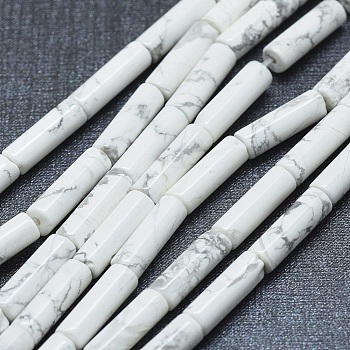 Natural Howlite Beads Strands, Column, 11~15x3.5~4.5mm, Hole: 1~1.2mm, about 28~30pcs/strand, 15.1~15.9 inch(38.5~40.5cm)