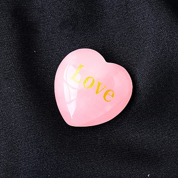 Natural Rose Quartz Healing Stones, Valentine's Day Engraved Heart Love Stones, Pocket Palm Stones for Reiki Ealancing, Word Love, 30x30mm