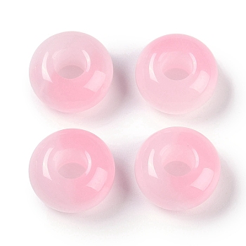 Resin European Beads, Large Hole Beads, Imitation Cat Eye, Rondelle, Pink, 13.5x7.5mm, Hole: 5mm