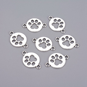 Tibetan Style Flat Round with Dog  Paw Print Alloy Links connectors, Cadmium Free & Lead Free, Antique Silver, 17x24.5x1.5mm, Hole: 2.5mm