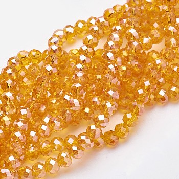 Electroplate Glass Beads Strands, AB Color Plated, Faceted, Rondelle, Orange, 3x2mm, Hole: 1mm, about 165~169pcs/strand, 15~16 inch(38~40cm)