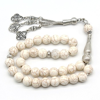 White Synthetic Turquoise Beaded Wrap Bracelet, with Trinity Knot Charms