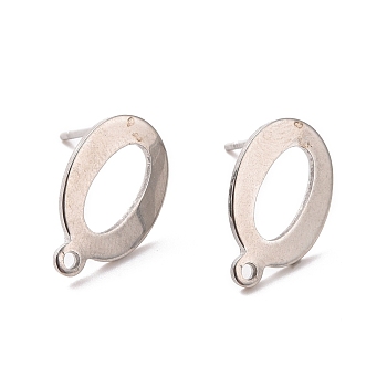 201 Stainless Steel Stud Earring Findings, with Horizontal Loop and 316 Stainless Steel Pin, Oval, Stainless Steel Color, 14x9mm, Hole: 1mm, Pin: 0.7mm