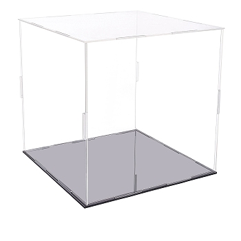 Transparent Acrylic Display Boxes, Dust-Proof Cases, with Black Base and 16Pcs Plastic Rings, for Models, Building Blocks, Doll Display Holders, Clear, 25.3~26x26~26.3x0.2cm, 22pcs/set