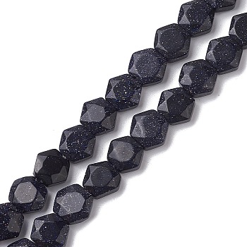Synthetic Blue Goldstone Beads Strands, Faceted Hexagonal Cut, Hexagon, 8~8.5x9~9.5x4~4.5mm, Hole: 1mm, about 25pcs/strand, 8.11''(20.6cm)