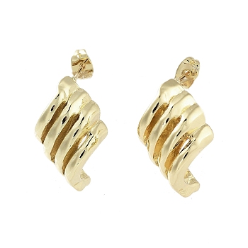 Twist Rhombus Brass Stud Earrings, Long-Lasting Plated, Lead Free & Cadmium Free, Real 18K Gold Plated, 24x14.5mm