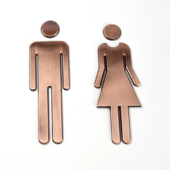 Plastic Bathroom Sign Stickers, Public Toilet Sign, for Wall Door Accessories Sign, Golden, 165~164x61~59x4mm