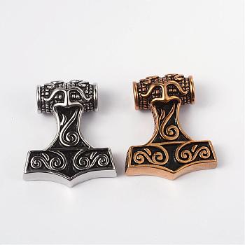 Thor's Hammer 316 Surgical Stainless Steel Pendants, Mixed Color, 46x39x15mm, Hole: 9mm