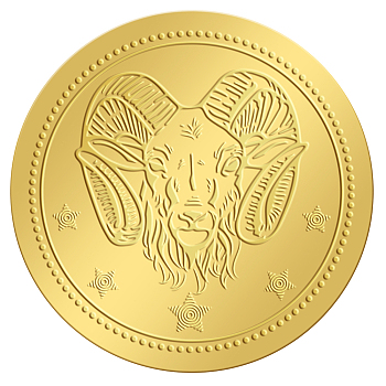 Self Adhesive Gold Foil Embossed Stickers, Medal Decoration Sticker, Goat Pattern, 50x50mm