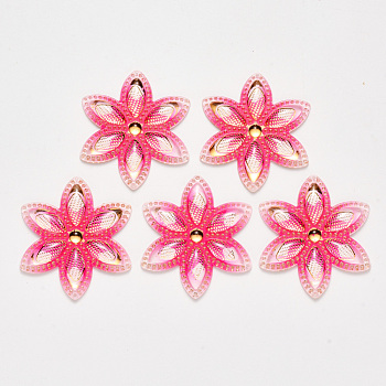 Transparent Acrylic Links connectors, with Plated Bottom, Flower, Camellia, 46x40.5x4mm, Hole: 1mm