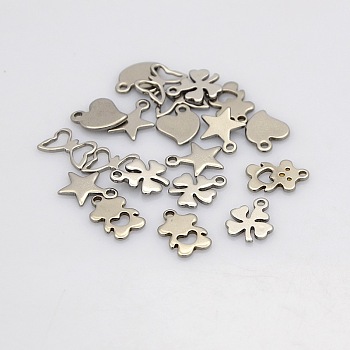 Mixed 304 Stainless Steel Charms Pendants, Stainless Steel Color, 7~13x6~12x1mm, Hole: 1~3x5mm