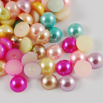 ABS Plastic Imitation Pearl Cabochons, Half Round, Mixed Color, 2.5x1.25mm