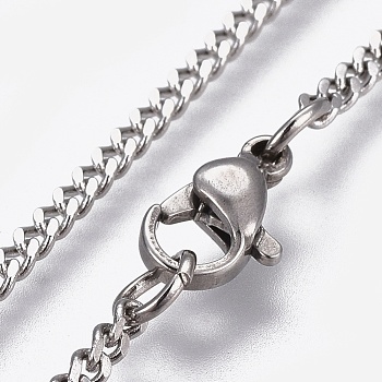 304 Stainless Steel Curb Chains Necklaces, with Lobster Claw Clasp, Stainless Steel Color, 18.1 inch(46cm), 2mm