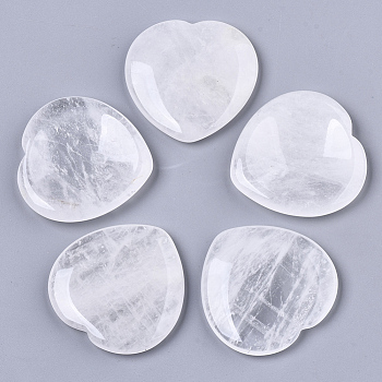 Natural Quartz Crystal Thumb Worry Stone, Pocket Palm Stones, for Healing Reiki Stress Relief, Heart Shape, 39~40x39~40x5~6mm