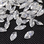 Cubic Zirconia Pointed Back Cabochons, Grade A, Faceted, Horse Eye, Clear, 6x3x2mm(ZIRC-M003-6x3mm-007)