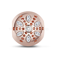 TINYSAND 925 Sterling Silver Cubic Zirconia European Beads, Symmetrical Flower Petals, Rose Gold, 10.9x11.82x12.99mm, Hole: 4.57mm(TS-C-157)
