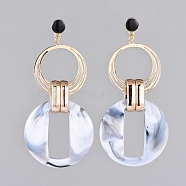 Imitation Gemstone Style Acrylic Dangle Earrings, with Alloy Enamel Stud Earring Findings, Plastic Linking Rings, Brass Pendants and Ear Nuts, Creamy White, 85mm, Pin: 0.6mm(EJEW-JE03673-05)