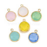 Brass Glass Charms, Long-Lasting Plated, Lead Free & Nickel Free & Cadmium Free, Flat Round, Real 18K Gold Plated, Mixed Color, 13.5x11x5mm, Hole: 1.4mm(KK-C228-01G)