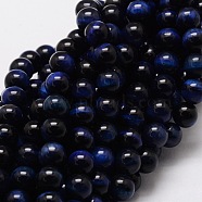 Natural Tiger Eye Round Beads Strands, Blue, 10mm, Hole: 1mm, about 38pcs/strand, 15.7 inch(G-E329-10mm-40B)