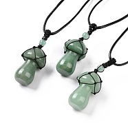 Natural Green Aventurine Mushroom Pendant Necklace, Wax Rope Macrame Pouch Braided Necklace for Women, 29.92 inch(76cm)(NJEW-E065-01A)