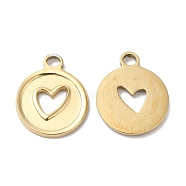 Ion Plating(IP) 316L Surgical Stainless Steel Pendants, Flat Round with Heart Charm, Real 18K Gold Plated, 20x16.5x2mm, Hole: 3x2.3mm(STAS-H213-67G)
