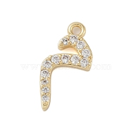 Rack Plating Brass Micro Pave Clear Cubic Zirconia Pendants, Long-Lasting Plated, Lead Free & Cadmium Free, Arabic Alphabet, Real 18K Gold Plated, 16x8x2mm, Hole: 1.2mm,(KK-A224-03M-G)