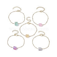 Dyed Natural Quartz Rectangle Link Bracelets, with Golden 304 Stainless Steel Satellite Chains, Mixed Color, 7-1/8 inch(18cm)(BJEW-JB09741)