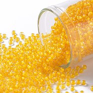 TOHO Round Seed Beads, Japanese Seed Beads, (974) Inside Color Crystal/Sunflower Yellow Lined , 11/0, 2.2mm, Hole: 0.8mm, about 3000pcs/10g(X-SEED-TR11-0974)