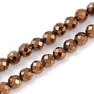 Electroplated Synthetic Non-magnetic Hematite Beads Strands, Faceted, Round, Coffee Plated, 6x6x6mm, Hole: 1mm, about 66pcs/strand, 15.35''(39cm)(G-H072-B01-01C)