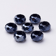 Handmade Crystal European Beads, Large Hole Beads, Imitation Austrian, Rondelle, Black, 14x8mm, Hole: 5mm(GPDL9Y-27)