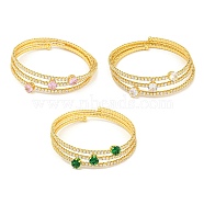 Rack Plating Brass Pave Clear Cubic Zirconia Open Cuff Wrap Bangles, Long-Lasting Plated, Lead Free & Cadmium Free, Real 18K Gold Plated, Mixed Color, Inner Diameter: 2-1/8 inch(5.3cm), 13mm(BJEW-B110-01G)