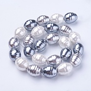 Shell Pearl Beads Strands, Oval with Screw Thread, Colorful, 16.5~17.5x13~13.5mm, Hole: 1mm, about 24pcs/strand, 15.74 inch~15.94 inch(40~40.5cm)(BSHE-P030-03C)